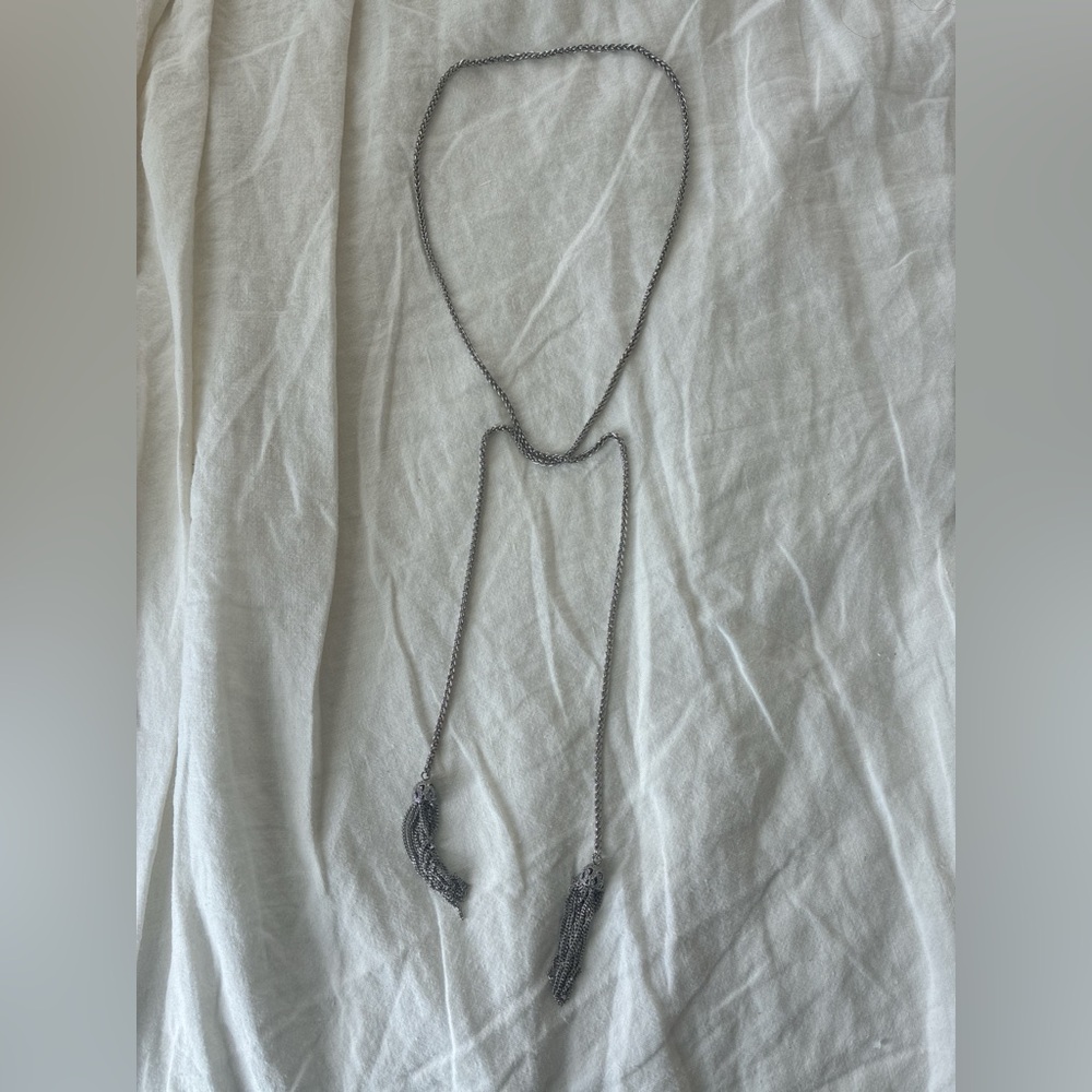 Silver Chain Lariat Necklace